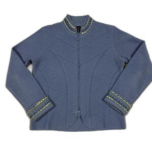 Icelandic Design Sweater Womens Large Boiled Wool Blue Full Zip Up Cardigan